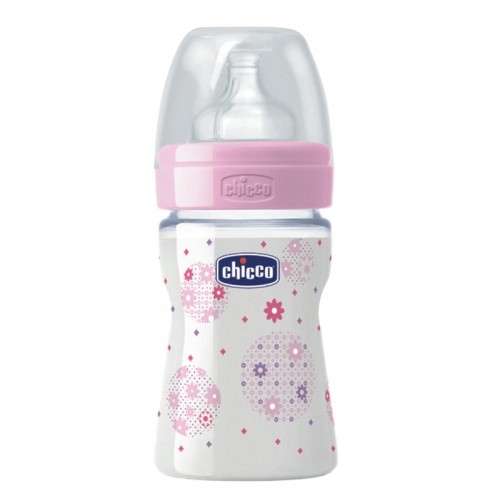Chicco пластмасово шише със силиконов биберон и декорация 150 мл (0+ м.)